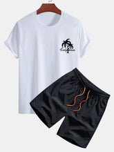 California Palm Tree Print Cotton T-Shirt & Swim Shorts